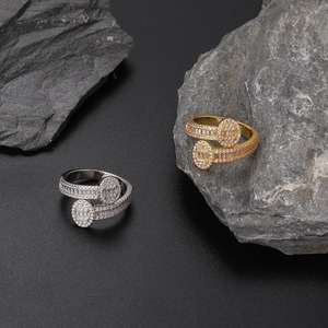 Bague en zircon en forme de T, bague à ouverture irrégulière, bague réglable pour l'index pour femmes - Product Image 3