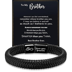 Magnetic Stainless Steel <b>Leather</b> <b>Bracelet</b> Handmade Woven Heart Engraved Men's Gift Jewelry - Product Image 1