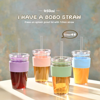 Nouvelle tasse à paille rabattable en verre de 450 ml, design classique, pour thé au lait et café, multicolore avec bande de maintien, modèle 2026