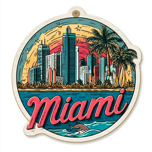 Aimant de réfrigérateur 3D personnalisé, souvenir de voyage de Miami Beach, paysage pittoresque avec style campagnard aux États-Unis - Product Image 5