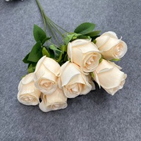 Bunga Mawar Buatan 9 Tangkai Model Dreamy Rose Buds-Silk Pan Weaving untuk Dekorasi Pernikahan, Pesta, dan Ruang Tamu Rumah