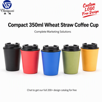 Gobelet à café en paille de blé à double paroi de 350 ml avec logo personnalisé, tasse de voyage portable pour voiture, gobelet de bureau, vente en gros OEM ODM