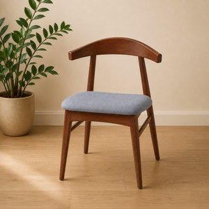 Chaise de salle à manger en bois de mahogany massif avec dossier incurvé, style mid-century, siège rembourré écologique, pour la maison, le bureau, la villa, le restaurant, l'hôtel - Product Image 5