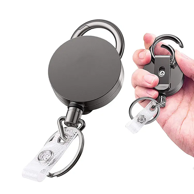 Rigid Heavy Duty cable reel Retractable abzeichen Reel Metal waterproof ID Badge Holder with Belt Clip Key Ring for Name Card