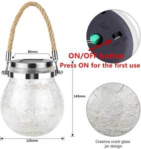 20LED cam Crackle kavanoz güneş bahçe ışıkları asılı Rattan kolu dekoratif veranda Yard çatlaklı cam küre güneş çim lambaları - Product Image 5