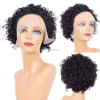 Perruque crépus bouclés brésiliens cheveux humains coupe lutin perruques pour femmes Vente en gros à chaud vague courte dentelle avec fermeture frontale faite à la machine