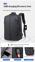 Sac à dos pour ordinateur portable professionnel résistant à l'eau en PU avec port de charge USB externe, multi-compartiments, sac à dos pour ordinateur portable de 15,6 pouces