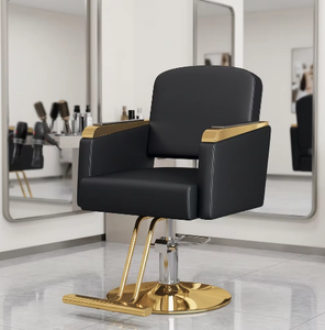 Chaise de barbier hydraulique avec base en acier inoxydable, siège en cuir, hauteur réglable pour salon de beauté, salon de coiffure, siège confortable - Product Image 1