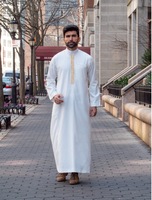 Abaya islamique pour homme en polyester à manches longues, Thawb/Jubbah d'automne brodé, col montant, inspiration arabe, coupe ample, longueur cheville