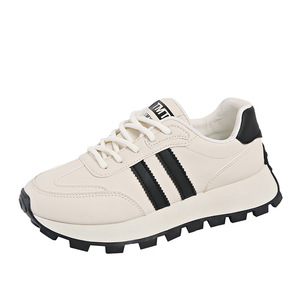 XUANHUI <span class=keywords><strong>Eleganti</strong></span> Scarpe da Passeggio in Stile Coreano con Doppia Striscia Retrò, Altezza 4cm, Suola Spessa Nera, <span class=keywords><strong>Sneakers</strong></span> Casual da Donna - Product Image 4