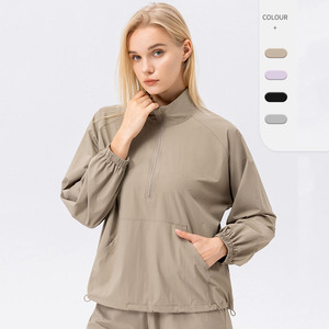 Nouveau élégant coupe-vent col montant léger femmes <span class=keywords><strong>veste</strong></span> course Tennis Yoga vêtements de sport demi fermeture éclair grande taille femmes vestes - Product Image 1