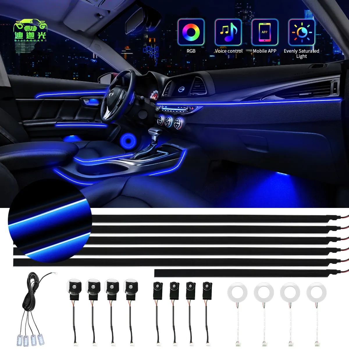 Wholesale 12V Voice For 22 In 1 Car Interior Led Guide Fiber Optic Symphony By App Control Universal Acrylic Ambient Light Strip