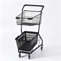 Chariot de courses miniature durable à double couche avec revêtement en poudre, 4 roues, chariot à deux niveaux en métal pour le transport de marchandises en supermarché