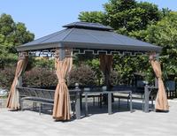 Pergola rétractable 300*400CM avec structure en aluminium, table-banc intégrée, auvent pare-soleil imperméable/anti-vent, mobilier d'extérieur – Direct Usine