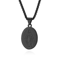 Collier géométrique Saint-Michel en acier inoxydable pour homme, pendentif religieux noir, cadeau, bijoux, chaîne en acier inoxydable 24 pouces