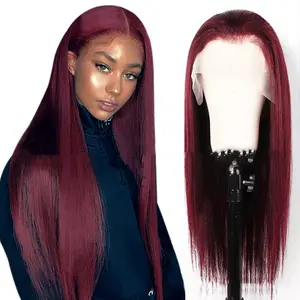 Venta al por mayor Borgoña rojo 13*6 HD peluca con malla Frontal sin cola recta peluca Frontal de encaje 180 densidad 13*4 4*4 Bob peluca para mujeres negras - Product Image 1