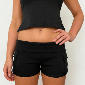 Shorts Casuales de Verano para Mujer, Estilo Y2K, Cintura Baja, Transpirables, Lavados, de Color Sólido, con Bolsillos y Cintura Elástica - Product Image 1