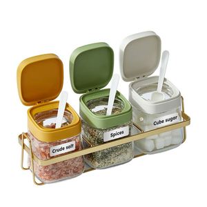 Wholesale Cheap Kitchen Seasoning <b>Spice</b> <b>Jar</b> Sugar Condiment <b>Jars</b> Glass Salt Pepper Sugar Storage Container With Lids and Spoons - Product Image 2