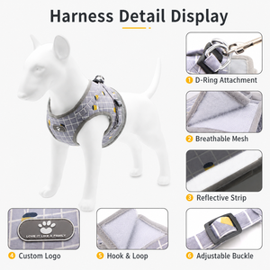 Plaid <b>Pet</b> Harness with <b>Leash</b> Poly-Cotton Mesh Breathable Vest Harness Set for Small Dogs Cats - Product Image 3