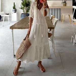 Robe élégante pour femmes, imprimé floral de haute qualité, lavable, manches mi-longues, midi, ample, style occidental, grande taille XL, naturelle - Product Image 2