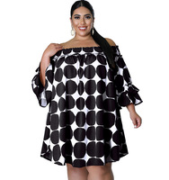 2024 2024 été nouvelle robe à pois imprimée à épaules dénudées pour femmes de grande taille