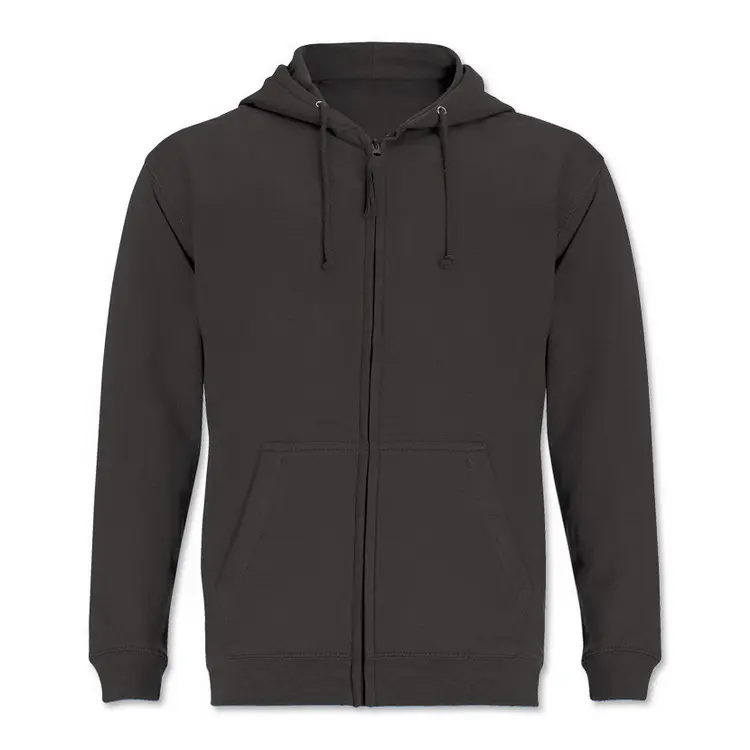 Zipper Up Uniform Blank Black Men Hooded Sweatshirt