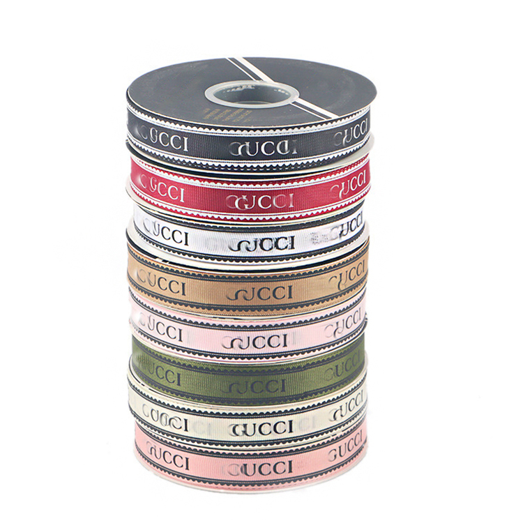 Factory Wholesale Custom 2cm Famous Branded Grosgrain Designer Gift Ribbon Roll Hot Sale Luxury Decorative Ribbon for Flowers
