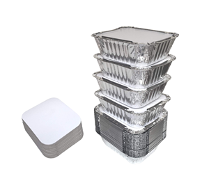 Barquette rectangulaire jetable en aluminium avec couvercle en plastique, qualité alimentaire, emballage à emporter, logo personnalisable - Product Image 1