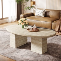 Table basse ovale 45.28 "pour salon, grande table basse moderne, table centrale tout en bois avec pieds de piédestal asymétriques