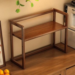 <b>Desktop</b> Kitchen Storage Rack 3 Tier Adjustable <b>Shelf</b> Wood Organizer For Tea Set Small Bookshelf - Product Image 1