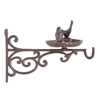 Esschert Design Vente en gros Mangeoire à oiseaux murale en fonte antique et bain pour oiseaux avec support de jardin