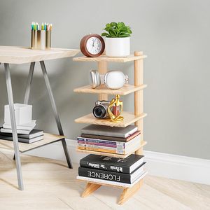 Solid Wood Five Tier Floor Standing <b>Bookshelf</b> Natural Color Living Room Storage Rack Neatening Organizer - Product Image 1