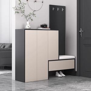 <span class=keywords><strong>Meuble</strong></span> à chaussures d'entrée en bois massif avec tabouret mural intégré, design moderne et minimaliste, rangement multifonctionnel - Product Image 1