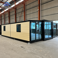 Maison conteneur préfabriquée moderne extensible avec cuisine complète et salle de bain, maisonnette modulaire de luxe pour jardin américain, bureau ou atelier