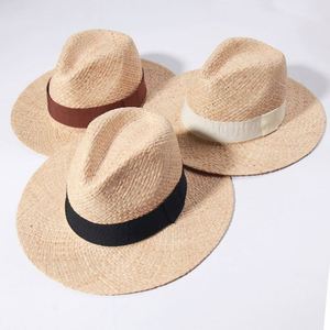 Sombrero Panamá de Paja al por Mayor, Sombrero Fedora de Paja Natural de Ala Ancha para Hombre, Sombrero de Sol para Playa de Verano - Product Image 1