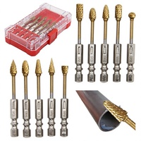 Rote Plastikbox mit Titan-beschichtetem Sechskantschaft-Hartmetall-Rotationsfeilen-Set, 10-teilig, Doppelklingen-Wolframstahl-Spiralbohrer-Kit