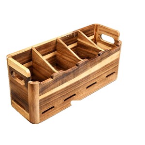 Solid Wood <b>Storage</b> <b>Box</b> 15.75 In X 4.72 In X 7.1 In Adjustable Dividers <b>Kitchen</b> Organizer - Product Image 2