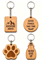 Groothandel Hoge Kwaliteit Gratis Monster Ecologisch Houten Sleutelhanger met Houtnerf en Houtsnijwerk voor Promotionele Geschenken