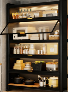 Vente flash : Étagère de rangement multifonctionnelle pour cuisine, en métal, sur pied, à plusieurs niveaux, avec porte, pour four à <span class=keywords><strong>micro</strong></span>-ondes, casseroles et bols - Product Image 2