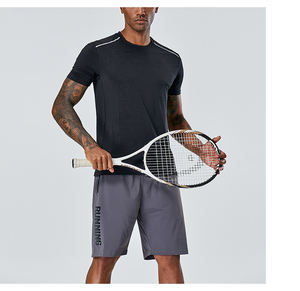 T-shirts de sport pour hommes, respirants, à broderies, logo personnalisé, tricotés, à rayures réfléchissantes, séchage rapide, fitness, gym - Product Image 2