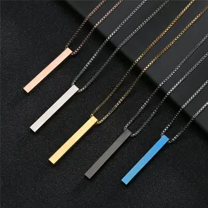 Fashion Jewelry Simple Steel Column Strip Pendant Necklace Women Men Black Shining Smooth Charm Box Chain Necklaces