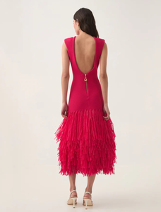 <span class=keywords><strong>Abito</strong></span> Donna Elegante <span class=keywords><strong>Rosso</strong></span> Senza Maniche con Scollo Rotondo, Aderente, con Frange e Lavorazione a Costine Personalizzabile - Product Image 4