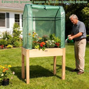 Elevated Wooden Garden <strong>Bed</strong> with Greenhouse Cover-Raised Planter Box&amp;Non-Woven <strong>Liner</strong>, Indoor Outdoor for Vegetables/Herbs/<strong>Flowers</strong> - Product Image 5