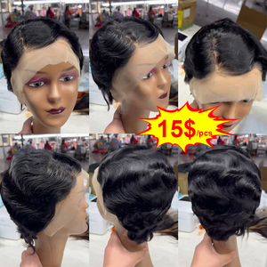Letsfly Promotion 15$ <b>Short</b> Cut Finger Wave 13x4 Lace Frontal <b>Wigs</b> Wholesale Black Brazilian <b>Wigs</b> 100% Human Hair <b>Wigs</b> 100gram - Product Image 2