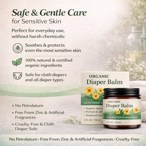 Bálsamo Orgánico para Pañales (4 oz) |   Crema Herbal para la Dermatitis del Pañal para Bebés |   Pañal de Tela Seguro, Libre de Petróleo - Product Image 5