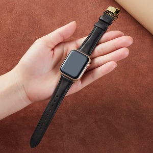 Bracelet en cuir tanné végétal Upro avec boucle papillon pour Apple Watch Ultra Series 10 9 8 7 SE, bracelet en cuir véritable en gros - Product Image 3