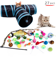 Ensemble de jouets interactifs pour chat : tunnel, balles à clochettes, baguettes à plumes, tubes de jeu pliables, accessoires amusants pour l'entraînement des chatons