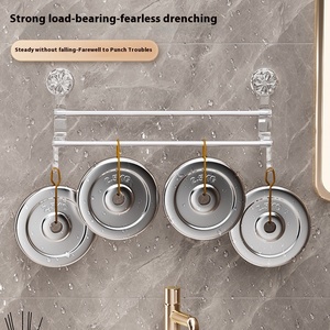 Estantes de pared de barra de acero inoxidable de lujo ligero, ganchos de almacenamiento de plástico con ventosa doble para toallas secas y húmedas, baño en casa - Product Image 4