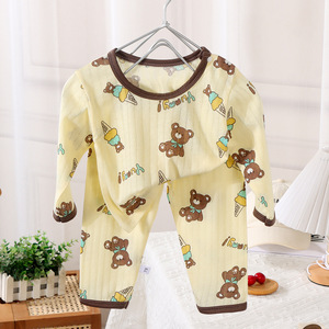 Pyjama d'été 2026 en coton rayé doux pour bébés, ensemble de vêtements d'intérieur pour enfants, garçons et filles, à manches longues, idéal pour la climatisation - Product Image 2