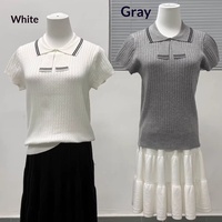 Soldes : Pull en maille taille unique, style preppy, col rabattu, col à nœud, léger et tendance, modèle trois-quarts
